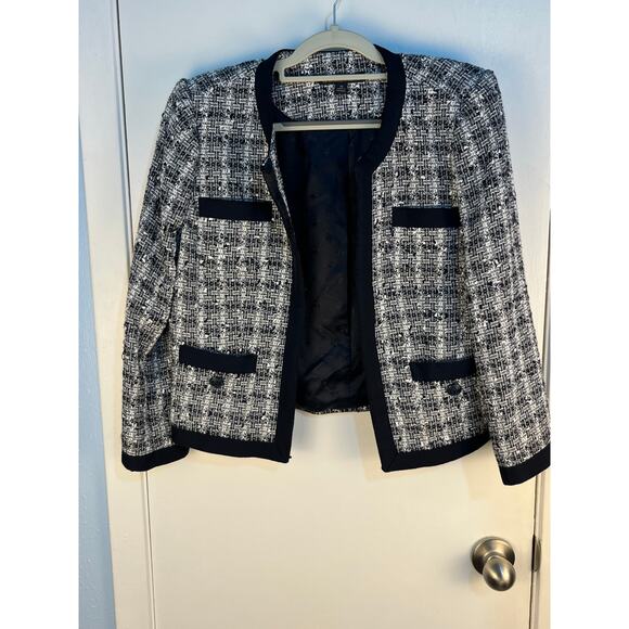 Brooks Brothers Boucle Jacket Size 10 Black White Plaid Tweed Academia Twee - Picture 2 of 9